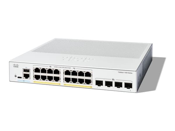 Cisco Catalyst 1300-16P-4X - Switch - L3 - Styrt - 16 x 10/100/1000 (PoE+) + 4 x 10Gb Ethernet SFP+ - rackmonterbar - PoE+ (120 W) Hvit
