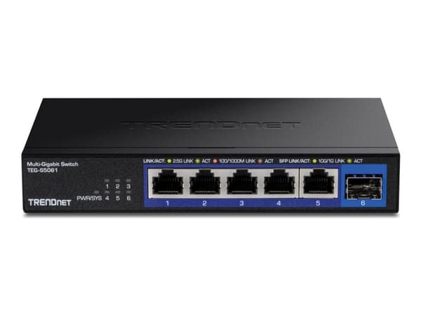 TRENDnet TEG-S5061 - Version v1.0R - switch - ikke-styrt - 5 x 1/2.5G x 1 Gigabit / 10 Gigabit SFP+ - veggmonterbar - TAA-samsvar