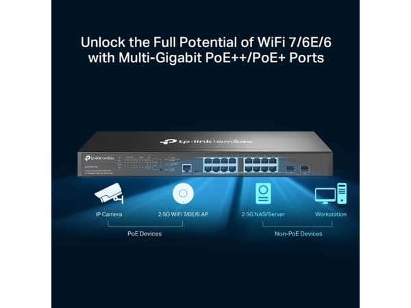 TP-Link Omada SG3218XP-M2, hanterad, L2+, 2.5G Ethernet (100/1000/2500), Strömförsörjning via Ethernet (PoE) stöd, Rackmontering, 1U