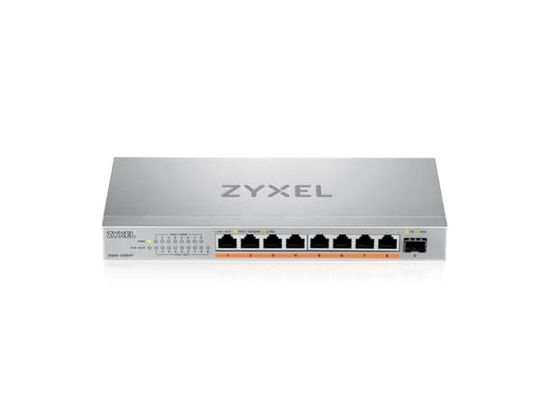 Zyxel XMG-100 Series XMG-108HP - Switch - ustyrt - ikke-styrt - 8 x 100/1000/2.5G (PoE++) + 1 x Gigabit SFP / 10 Gigabit SFP+ - stasjonær, veggmonter
