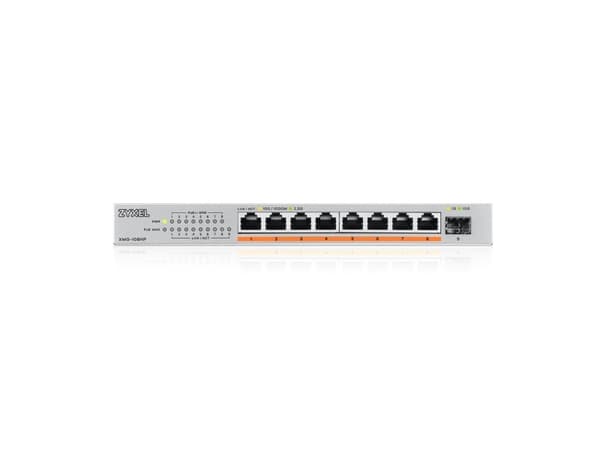 Zyxel XMG-100 Series XMG-108HP - Switch - ustyrt - ikke-styrt - 8 x 100/1000/2.5G (PoE++) + 1 x Gigabit SFP / 10 Gigabit SFP+ - stasjonær, veggmonter