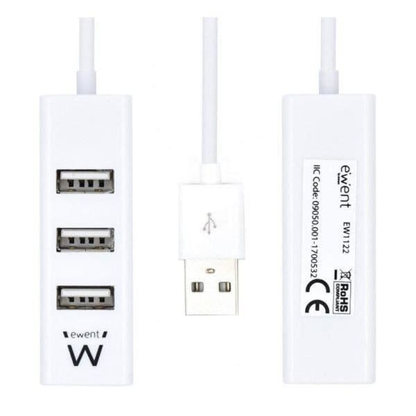 USB-hubb - Ewent - EW1122 - 4 portar - USB 2.0 - Plug and Play - Vit