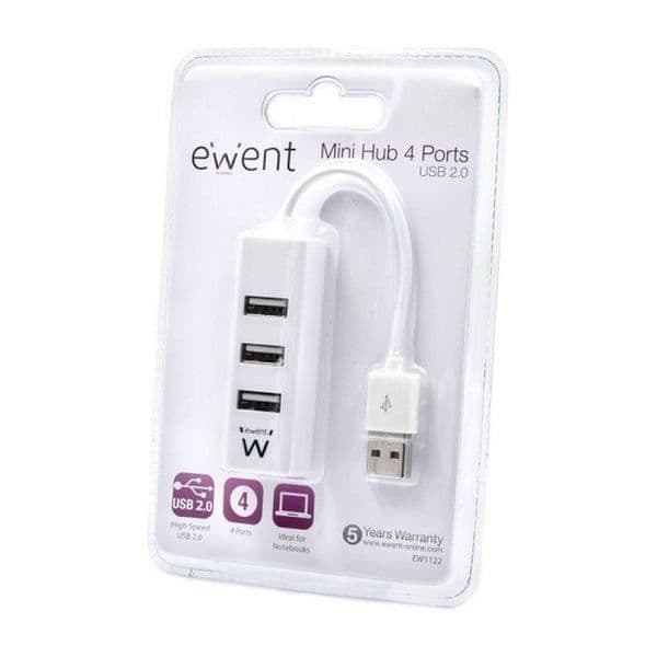 USB-hubb - Ewent - EW1122 - 4 portar - USB 2.0 - Plug and Play - Vit