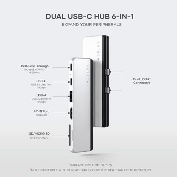 Satechi Dual USB-C Hub för Surface Pro 9
