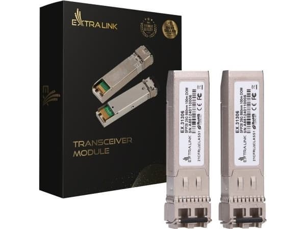 Šakotuvas Extralink SFP28 25G 2 vnt. | SFP28 Module | 25Gbps, LC/UPC Duplex, 850nm, 100m, multi mode, DOM
