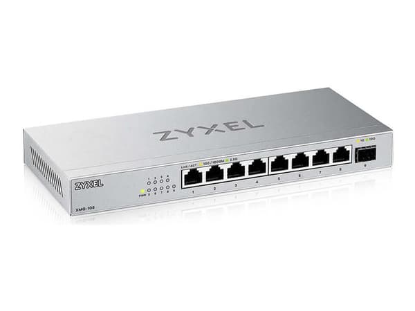 Zyxel XMG-100 Series XMG-108 - Switch - ustyrt - ikke-styrt - 8 x 100/1000/2.5G + 1 x Gigabit SFP / 10 Gigabit SFP+ - stasjonær, veggmonterbar Sølv