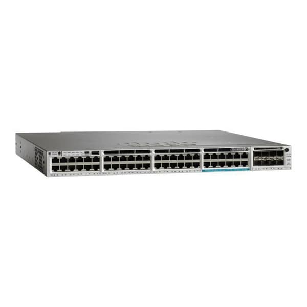Cisco Catalyst 3850-12X48U-E C3 Switch Managed 48 x 10-100-1000 (UPOE) Desktop, UPOE-rackmonterbar (630W)- USED Svart, Grå