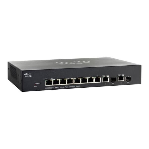 Cisco Small Business SF302-08PP Managed C3 Switch 8 x 10-100 (PoE+) + 2 x Combo Gigabit SFP stationär dator,...- USED