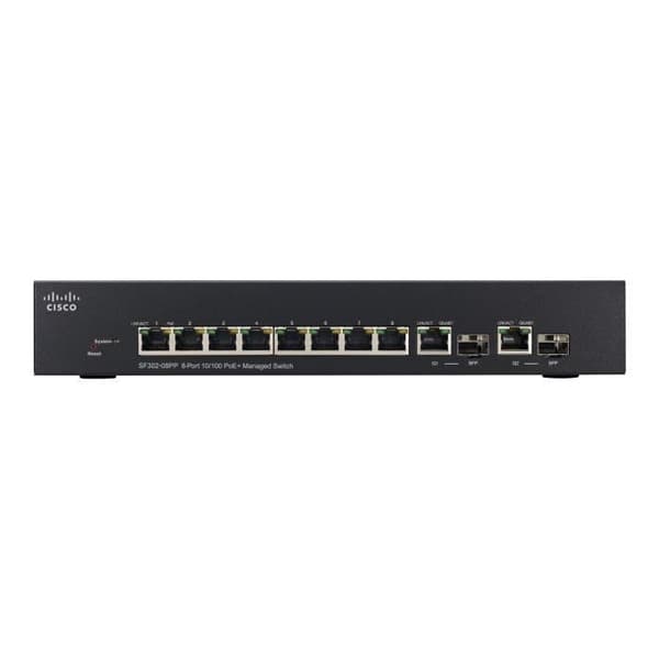 Cisco Small Business SF302-08PP Managed C3 Switch 8 x 10-100 (PoE+) + 2 x Combo Gigabit SFP stationär dator,...- USED