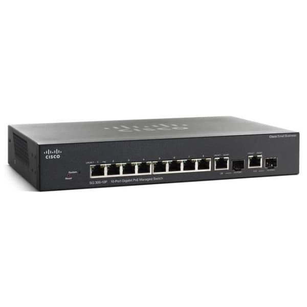 Cisco Small Business SG300-10PP, Managed Network Switch, L3, Gigabit Ethernet (10-100-1000), Ethernet-anslutning- USED