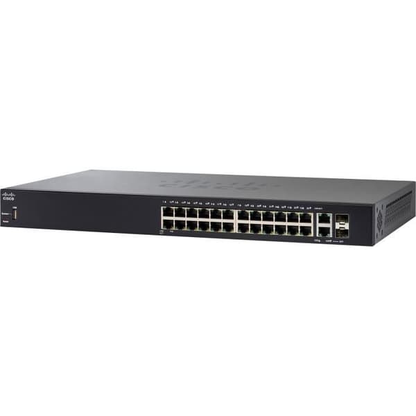 Cisco SF250-24P - Hanterbar switch för småföretag 24 portar PoE+ 10/100 2 kombinerade portar Gigabit Ethernet / SFP (Kategori:- USED Svart