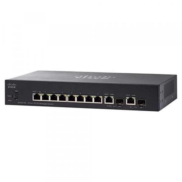 Cisco Small Business SF352-08 8 x 10-100 Managed C3 Switch + 2 x Combo Gigabit Ethernet - Gigabit SFP Desktop- USED Svart