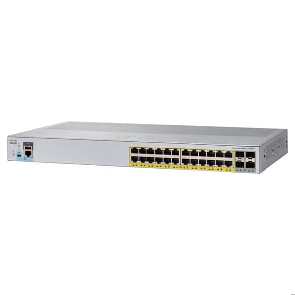 Cisco Catalyst WS-C2960L-24PQ-LL - Managed PoE+ Switch 24 portar 10/100/1000 Mbps + 4 SFP+ portar (Kategori: Switch) Grå