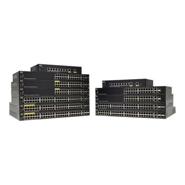 Cisco 350-serien SG350-20 16 x 10-100-1000 Managed C3 Switch + 2 x Combo Gigabit SFP + 2 x Rackmonterbar Gigabit SFP- USED Svart