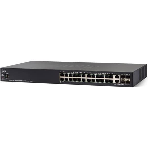 Cisco SF550X-24P - Small Business-hanterad switch 24 PoE+-portar 10/100 4 portar 10 Gigabit Ethernet (2 x 10GBase-T/SFP blandat Svart