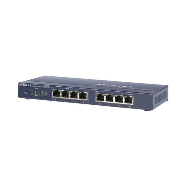 NETGEAR POE Switch 8 portar 10/100 Prosafe metallfodral FS108PEU- USED