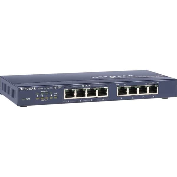 NETGEAR POE Switch 8 portar 10/100 Prosafe metallfodral FS108PEU- USED