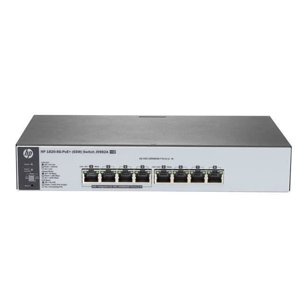 HPE 1820-8G-PoE+ (65W) 8-portars Hanterbar Ethernet-switch - 2 lager stöds - Twisted Pair- REFURBISHED