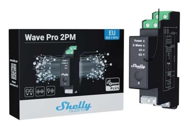 Shelly Qubino Wave Pro 2PM?, Smart relä, Svart, Plast, 25 mW, 40 m, 2 kanaler