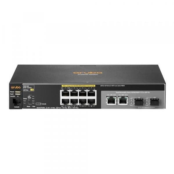Commutator - HPE - Aruba 2530-8G-PoE+ - 8 x 10/100/1000 (PoE+) - 2 x SFP Gigabit - Hanterad- USED