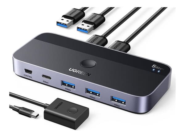 Ugreen - Omkopplare för tangentbord/video/mus/USB - 2 x KVM port(s) + 1 x USB-C + 3 x SuperSpeed USB