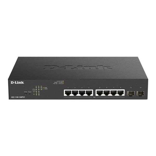 Switch D-Link DGS 1100-10MP V2 - Smart - 8x10/100/1000 PoE - 2xGigabit SFP - Rack och Desktop