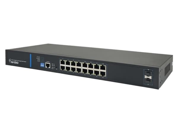 AVIZIO Switch 16x RJ45 PoE 1Gb/s + 2x SFP Uplink 1Gb/s + 1 RJ45 konsolport