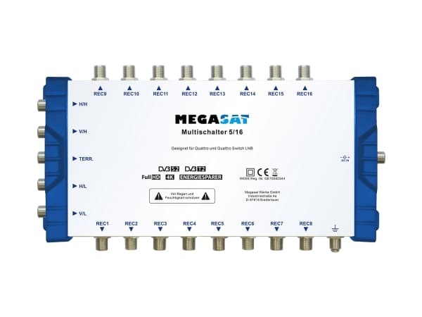 Megasat 5/16, 6 innganger, 16 utganger, 90-260 V, 47/63 Hz, -20 - 50 °C, 230 mm