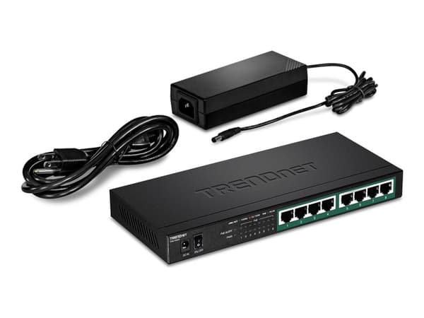 TRENDnet TPE TG83 - Switch - 8 x 10/100/1000 (PoE+) - skrivbordsmodell, väggmonterbar - PoE+ (65 W) - TAA-kompatibel