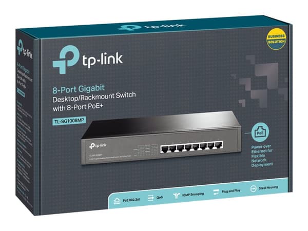 TP-Link TL-SG1008MP - Switch - ohanterad - 8 x 10/100/1000 (PoE+) - skrivbordsmodell, rackmonterbar - PoE+ (126 W)