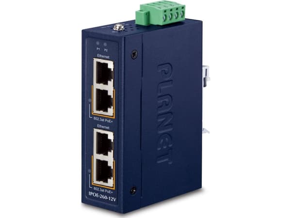 PLANET Industrial 2-port 10/100/1000T, Gigabit Ethernet (10/100/1000), Strömförsörjning via Ethernet (PoE) stöd, Monteringsbar på väggen