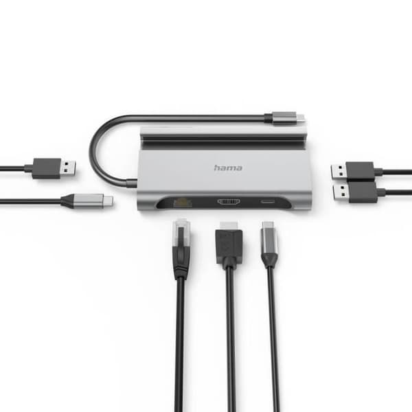 Hama 7-ports USB 3.0-hubb med snabbladdningsport, med USB-C-kontakt, kompatibel med lultra HD grey