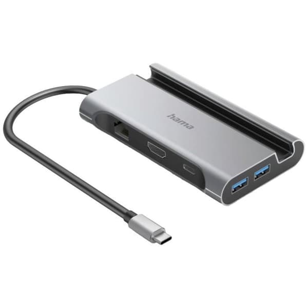 Hama 7-ports USB 3.0-hubb med snabbladdningsport, med USB-C-kontakt, kompatibel med lultra HD grey