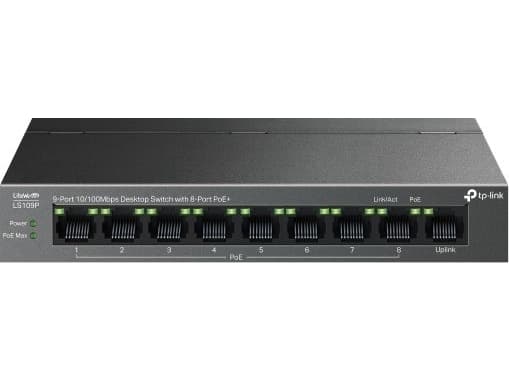 TP-Link LiteWave LS109P, Ohanterad, Fast Ethernet (10/100), Strömförsörjning via Ethernet (PoE) stöd, Monteringsbar på väggen