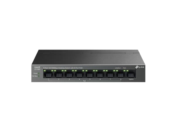 TP-Link LiteWave LS109P, Ohanterad, Fast Ethernet (10/100), Strömförsörjning via Ethernet (PoE) stöd, Monteringsbar på väggen Svart