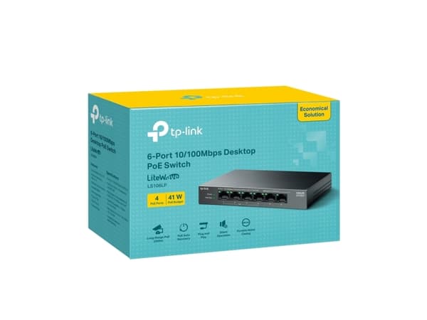 TP-Link LiteWave LS106LP, Ohanterad, Fast Ethernet (10/100), Strömförsörjning via Ethernet (PoE) stöd, Monteringsbar på väggen