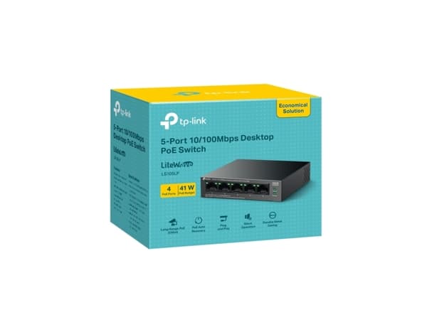 TP-Link LiteWave LS105P, Ohanterad, Fast Ethernet (10/100), Strömförsörjning via Ethernet (PoE) stöd, Monteringsbar på väggen