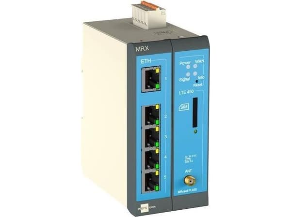 INSYS icom MRX MRX2 LTE - Ruter - WWAN 5-port svitsj - 4G, 2G - DIN-skinnemonterbar