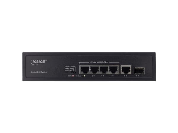 InLine PoE+ Gigabit Network Switch 5 Port (4x PoE+), 1xSFP, 1Gb/s, desktop, Unmanaged, Gigabit Ethernet (10/100/1000), Power over Ethernet (PoE)