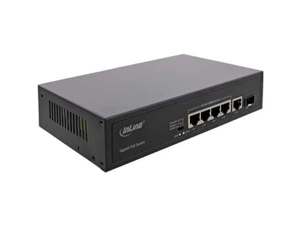 InLine PoE+ Gigabit Network Switch 5 Port (4x PoE+), 1xSFP, 1Gb/s, desktop, Unmanaged, Gigabit Ethernet (10/100/1000), Power over Ethernet (PoE) Svart