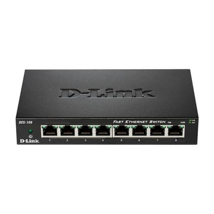 D-Link | Ethernet-switch | DES-108/E | Uadministreret | Desktop | 10/100 Mbps (RJ-45) porte antal 8 | 1 Gbps (RJ-45) portmængde Sort