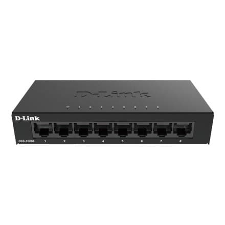 D-Link | Skift | DGS-108GL/E | Uadministreret | Desktop | 10/100 Mbps (RJ-45) porte antal | 1 Gbps (RJ-45) porte antal 8 | SFP Sort
