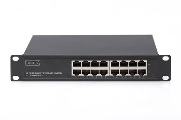 Digitus | 16-porttinen Gigabit Ethernet -kytkin | DN-80115 | Hallitsematon | Telineeseen asennettava | 10/100 Mbps (RJ-45) porttien määrä | 1 Gbps (
