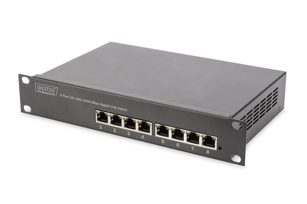 Digitus | 8-porttinen Gigabit Ethernet PoE-kytkin | DN-95317 | Hallitsematon | Telineeseen asennettava | 10/100 Mbps (RJ-45) porttien määrä | 1 Gbp Harmaa