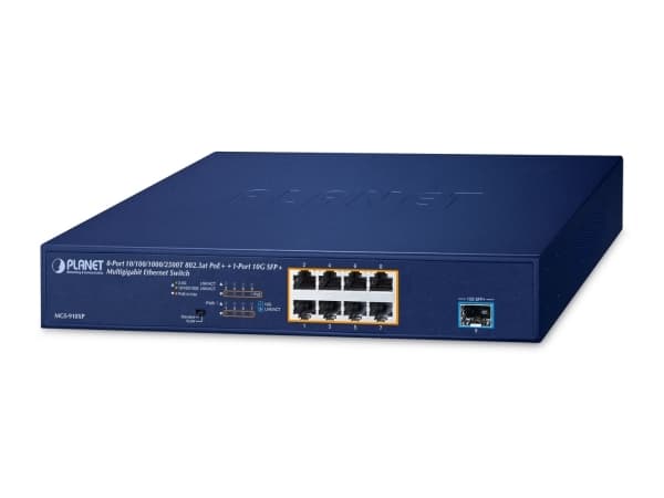 PLANET MGS-910XP, Uhåndtert, 2.5G Ethernet (100/1000/2500), Full tosidig, Strøm over Ethernet (PoE), Rack-montering Blå