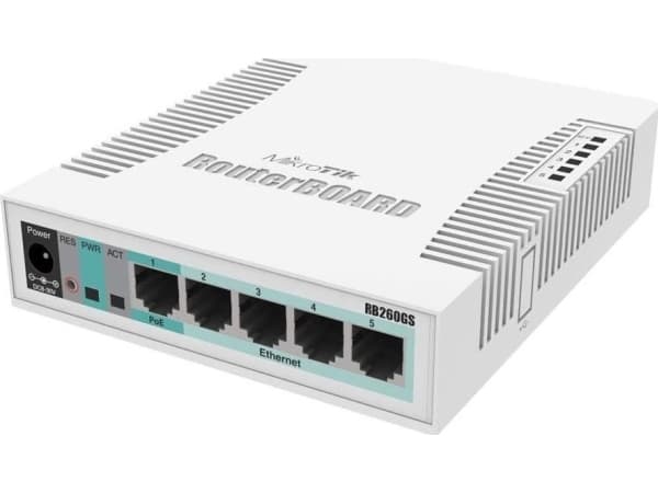 MikroTik RB260GS - Switch - Administrerad - 1 x 10/100/1000 (PoE) + 4 x 10/100/1000 + 1 x SFP - skrivbordsmodell