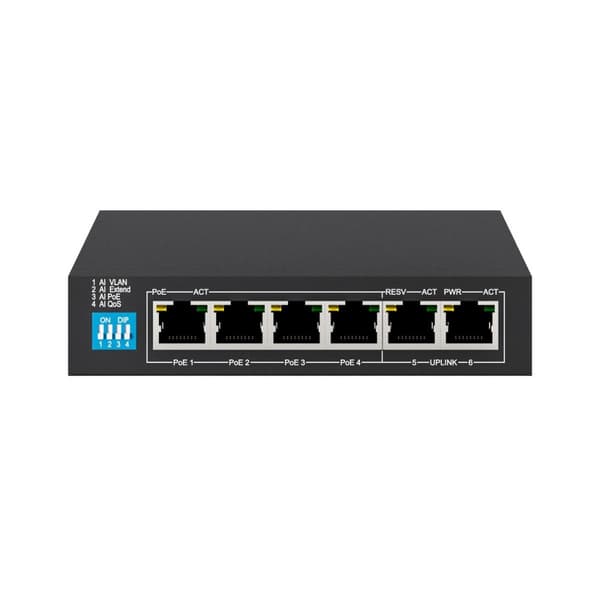 Extralink EUROS V2 | Switch PoE | 4x 100Mb/s PoE/PoE+, 2x RJ45 Uplink 100Mb/s, 60W
