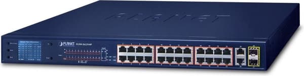 PLANET FGSW-2622VHP - Switch - uadministreret - 24 x 10/100 (PoE+) + 2 x Combo Gigabit SFP - rackmontering Blå