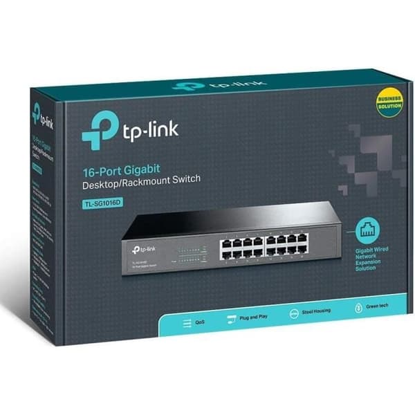 16-portars Gigabit Ethernet-switch - TP-Link TL-SG1016D - Desktop/rackbar - Metallhölje - Svart