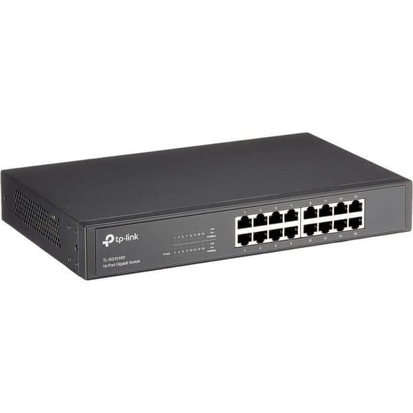 16-portars Gigabit Ethernet-switch - TP-Link TL-SG1016D - Desktop/rackbar - Metallhölje - Svart Svart